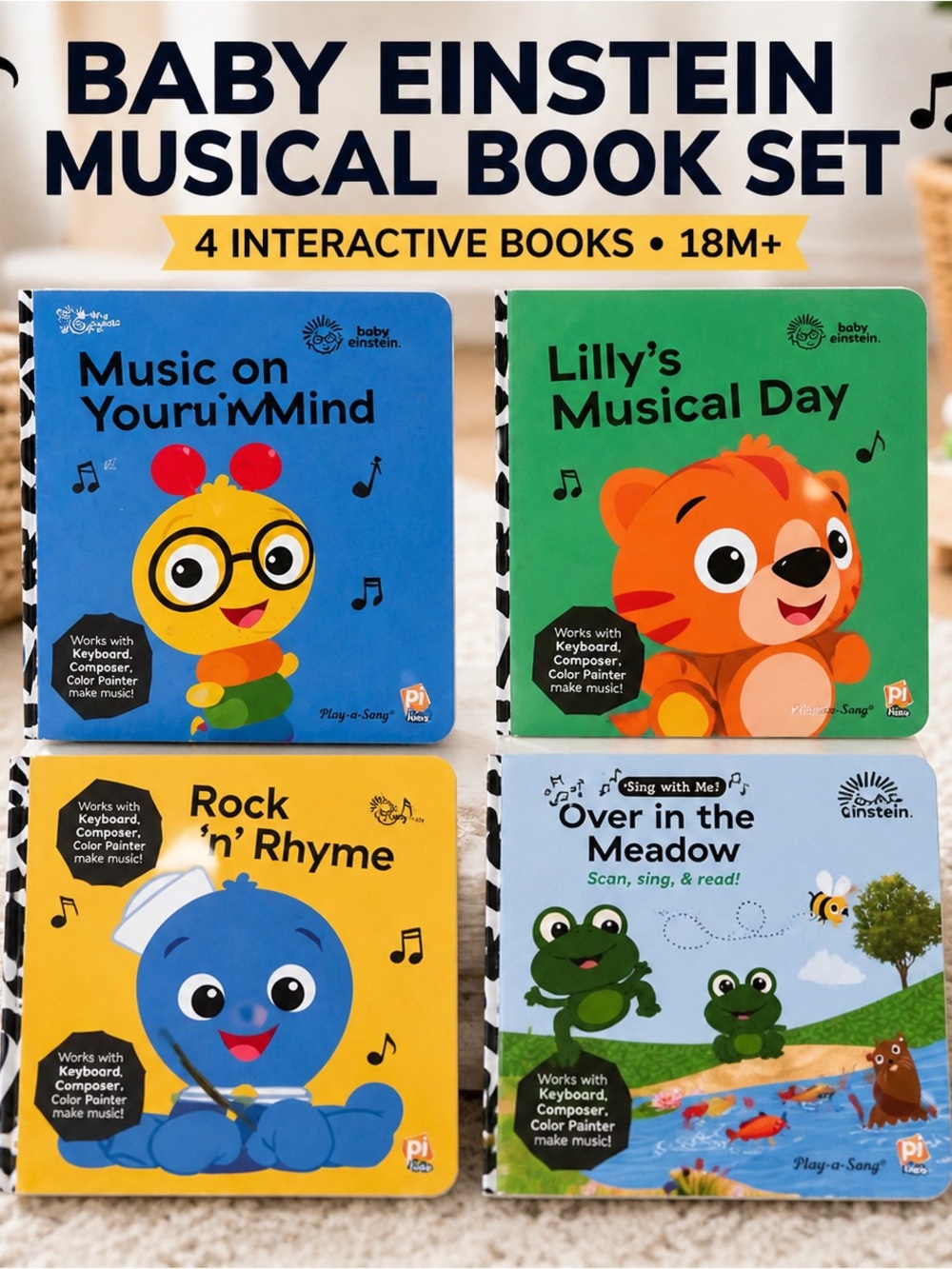 Baby Einstein Musical Board Book Lot 4 Interactive Sound Books Toddler 18m+